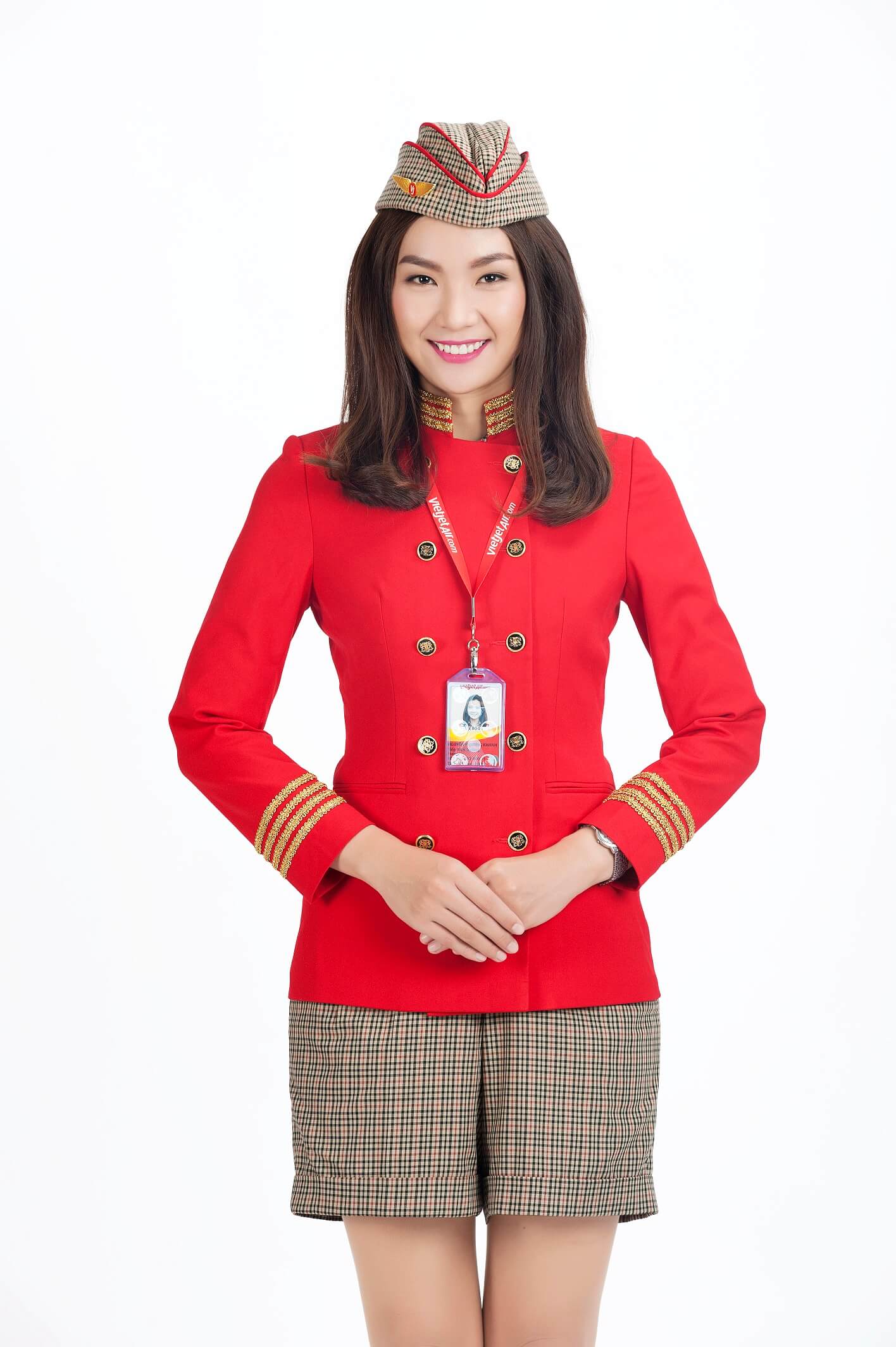 Flight attendants dress jacket and red felt-cloth coat