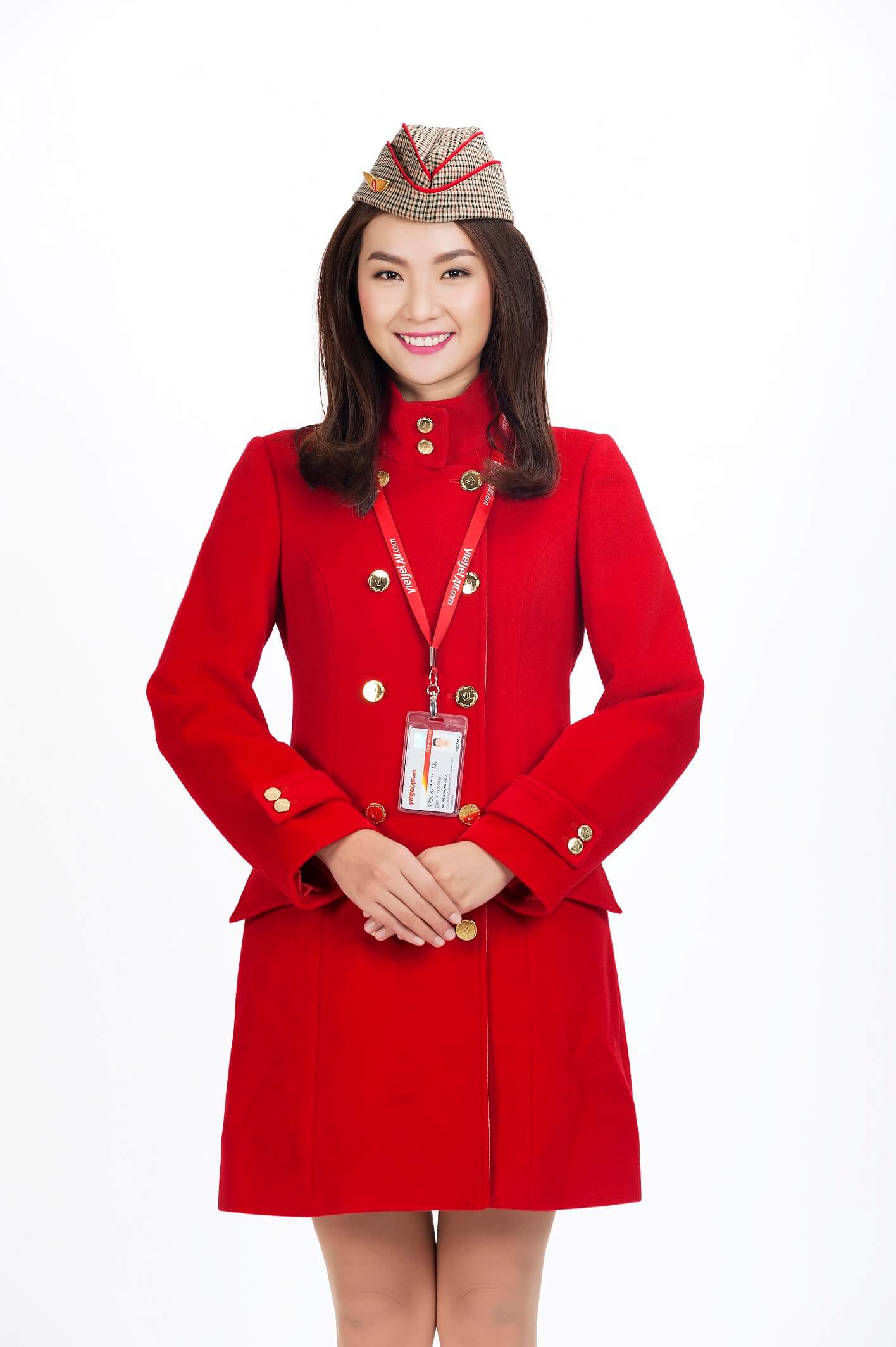 Flight attendants dress jacket and red felt-cloth coat